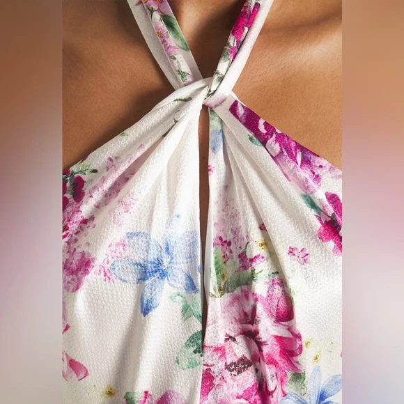 ML Monique Lhuillier Floral Hammered Satin Midi Dress - Picture 3 of 9